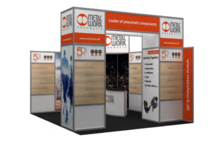 3D-visualisering af Metal Work Pneumatic messestand – 50 års jubilæum