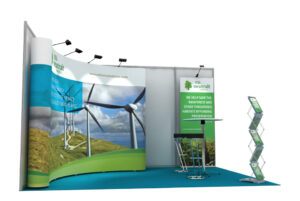 3D-visualisering af CO2 Neutral Website messestand med bæredygtigt tema